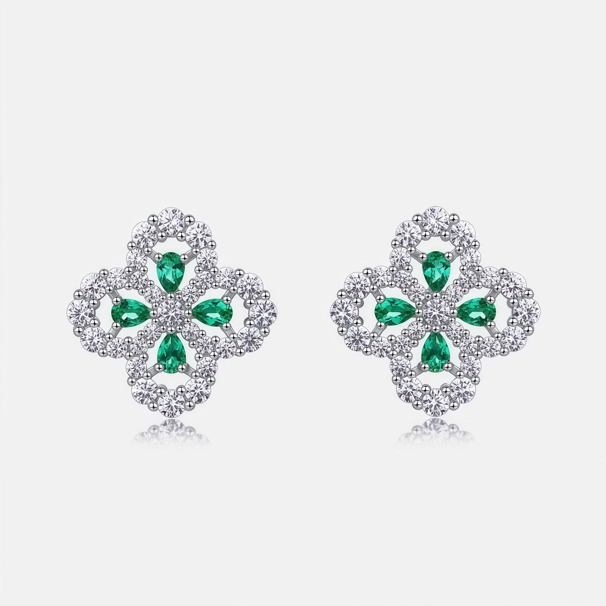 Premium Lucky Clover Lab-Grown Emerald Stud Earrings | 925 Sterling Silver