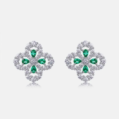 Premium Lucky Clover Lab-Grown Emerald Stud Earrings | 925 Sterling Silver