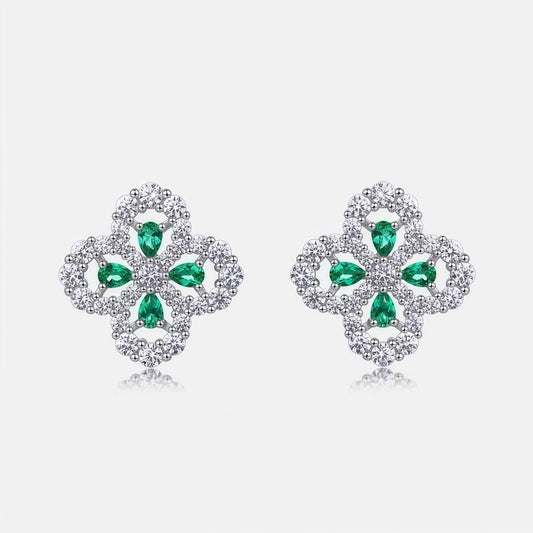 Lucky Clover Lab-Grown Emerald Stud Earrings | 925 Sterling Silver | Dapaza