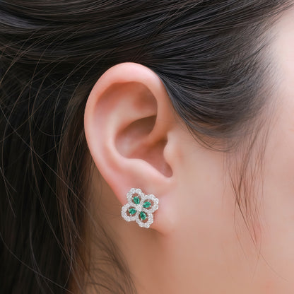 Premium Lucky Clover Lab-Grown Emerald Stud Earrings | 925 Sterling Silver