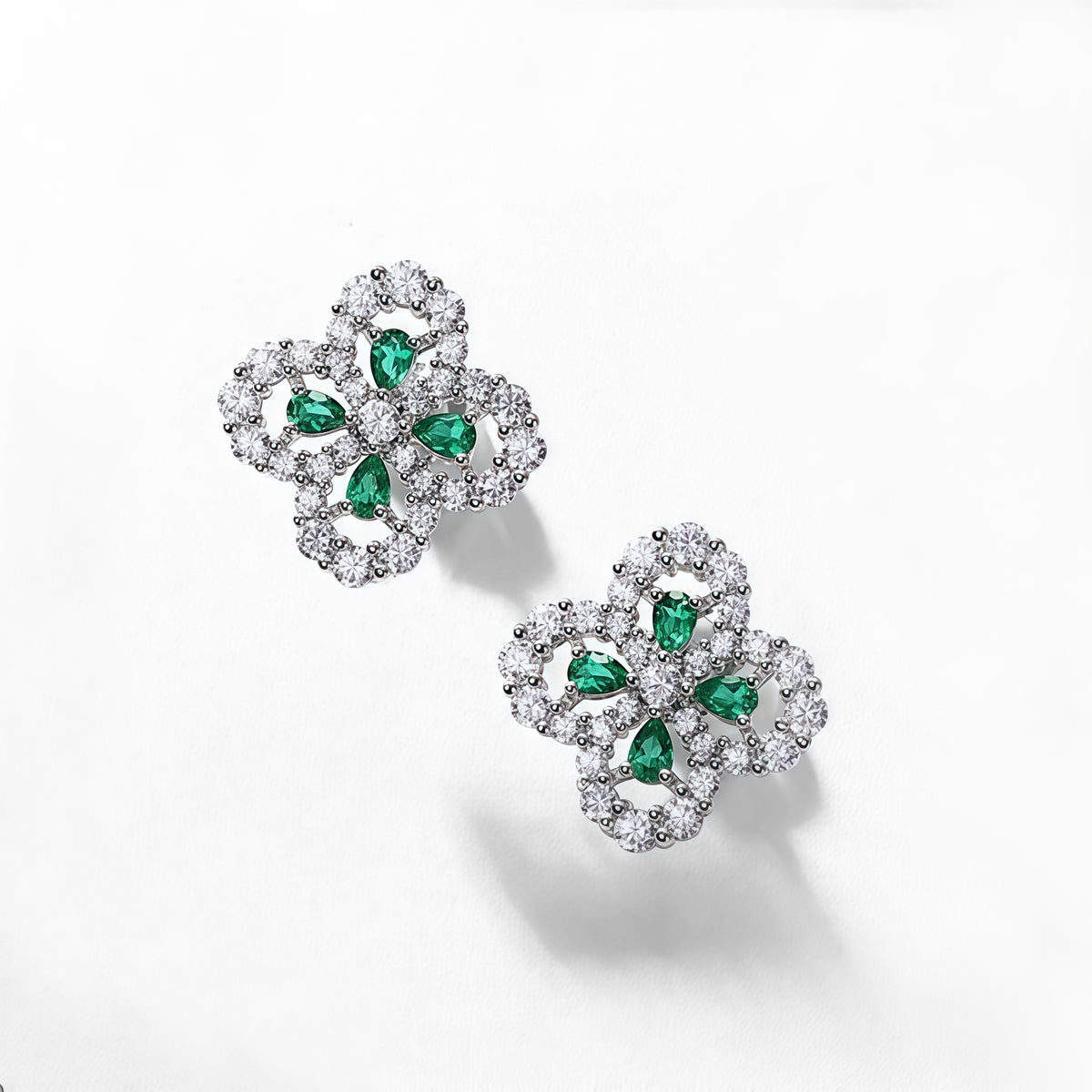 Premium Lucky Clover Lab-Grown Emerald Stud Earrings | 925 Sterling Silver