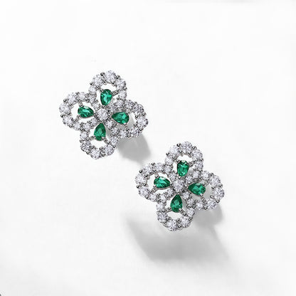 Premium Lucky Clover Lab-Grown Emerald Stud Earrings | 925 Sterling Silver