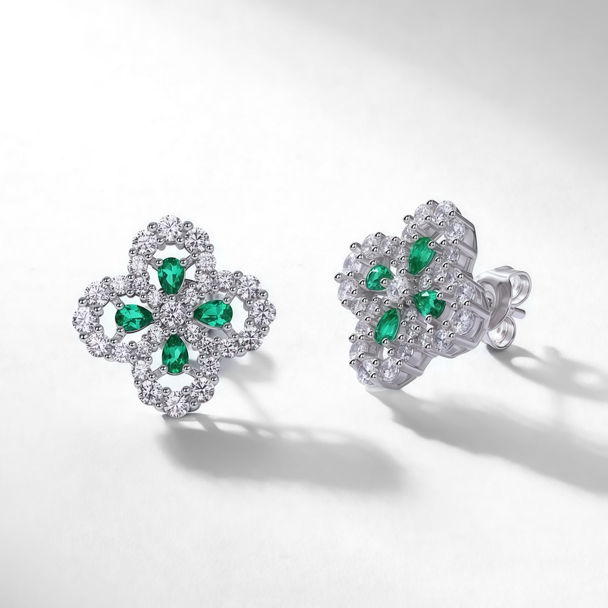 Premium Lucky Clover Lab-Grown Emerald Stud Earrings | 925 Sterling Silver