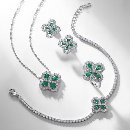 Premium Lucky Clover Lab-Grown Emerald Stud Earrings | 925 Sterling Silver