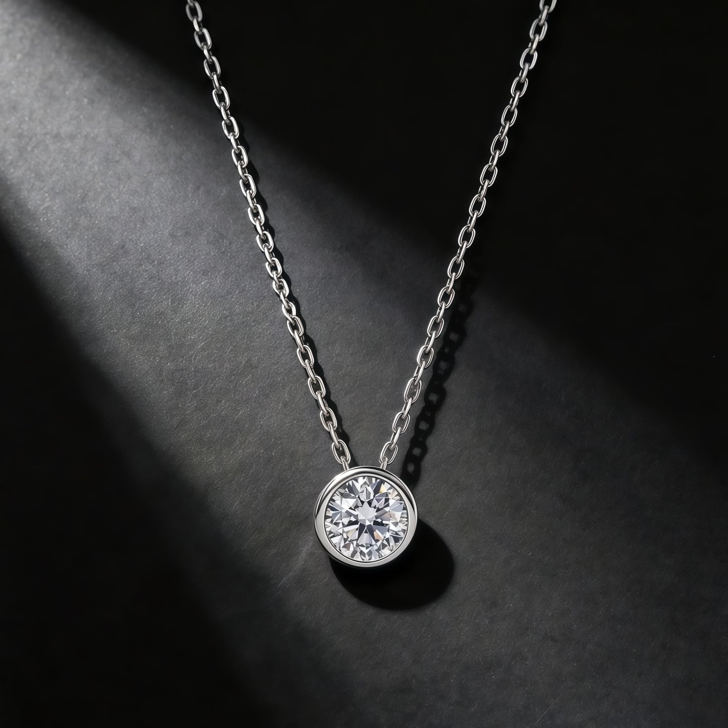 Minimalist 1.0ct Round Brilliant CVD Lab Diamond Bezel Necklace - S925 - Dapaza