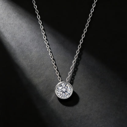 Minimalist 1.0ct Round Brilliant CVD Lab Diamond Bezel Necklace - S925 - Dapaza