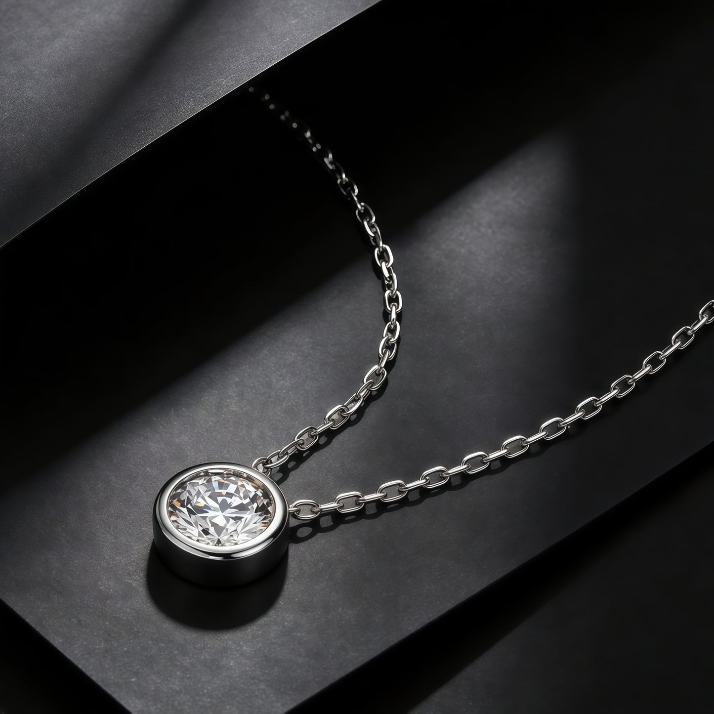 Minimalist 1.0ct Round Brilliant CVD Lab Diamond Bezel Necklace - S925 - Dapaza