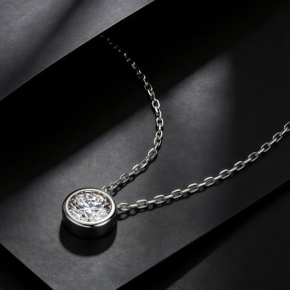 Minimalist 1.0ct Round Brilliant CVD Lab Diamond Bezel Necklace - S925 - Dapaza