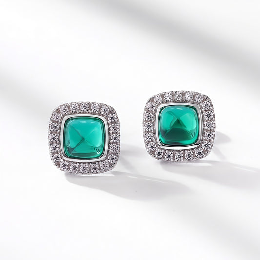Minimalist Chic: Dainty Lab-Grown Emerald Stud Earrings | 925 Silver | Dapaza