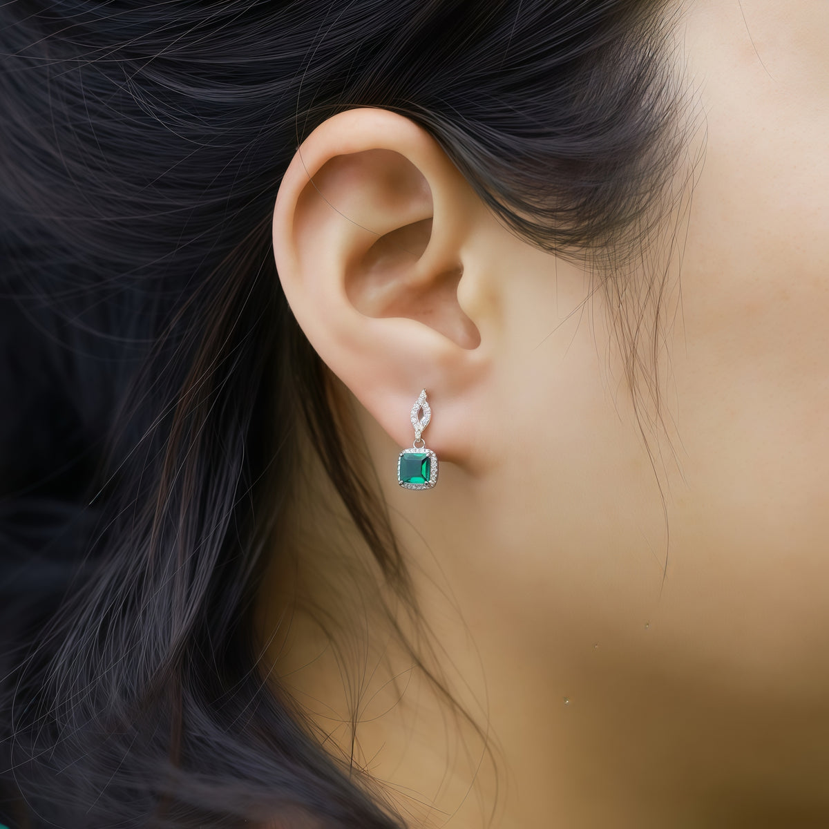 Premium Minimalist Drop: Versatile Lab-Grown Emerald Dangle Earrings | 925 Silver