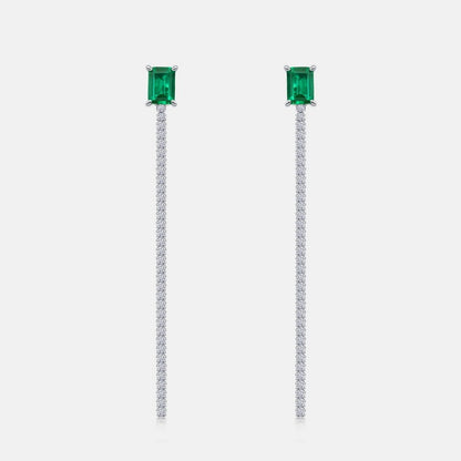 Minimalist Emerald-Cut Lab-Grown Emerald Tassel Earrings - 925 Sterling Silver - Dapaza Jewelry