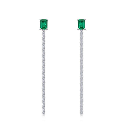 Minimalist Emerald-Cut Lab-Grown Emerald Tassel Earrings - 925 Sterling Silver - Dapaza Jewelry