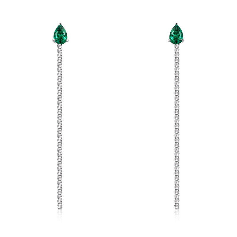 Minimalist Emerald-Cut Lab-Grown Emerald Tassel Earrings - 925 Sterling Silver - Dapaza Jewelry