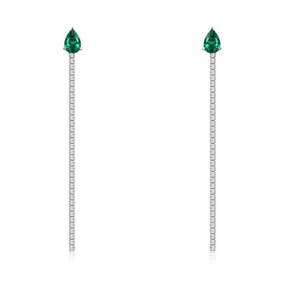 Minimalist Emerald-Cut Lab-Grown Emerald Tassel Earrings - 925 Sterling Silver - Dapaza Jewelry