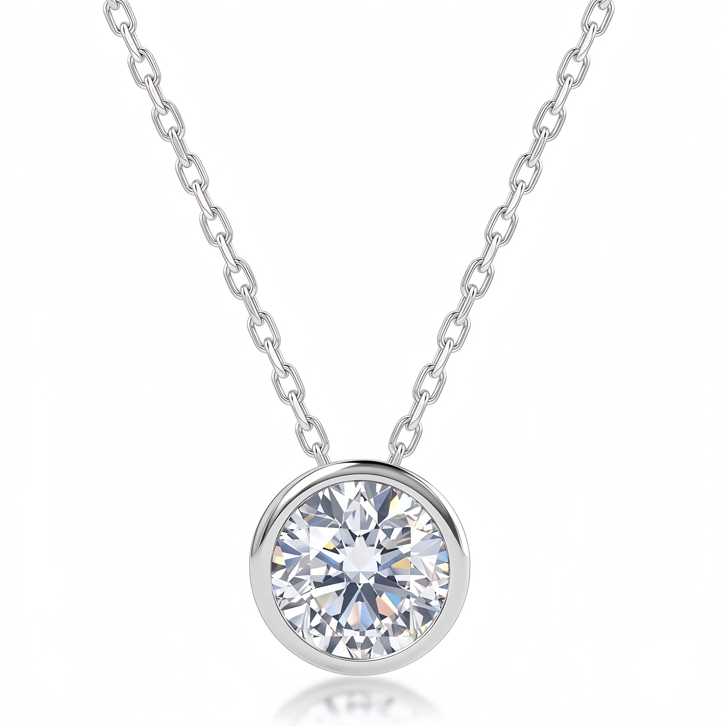 Minimalist 1.0ct Round Brilliant CVD Lab Diamond Bezel Necklace - S925 - Dapaza