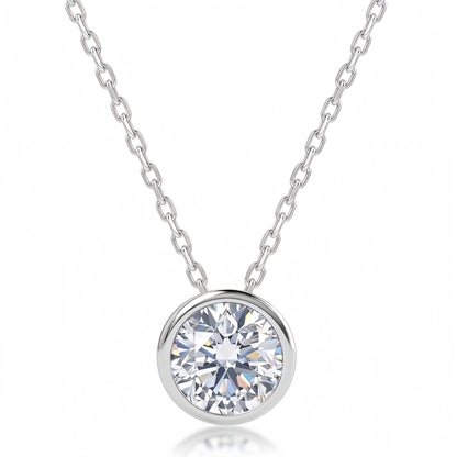 Minimalist 1.0ct Round Brilliant CVD Lab Diamond Bezel Necklace - S925 - Dapaza