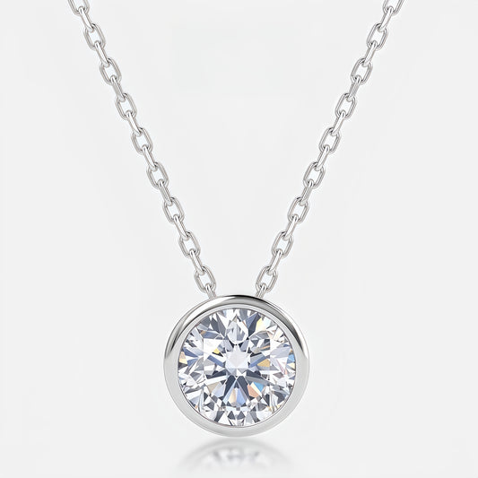 Minimalist 1.0ct Round Brilliant CVD Lab Diamond Bezel Necklace - S925 - Dapaza