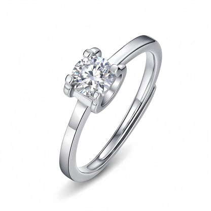 1.12CT Round Brilliant Moissanite Engagement Ring - S925 Sterling Silver "Ox-Head" Setting Solitaire