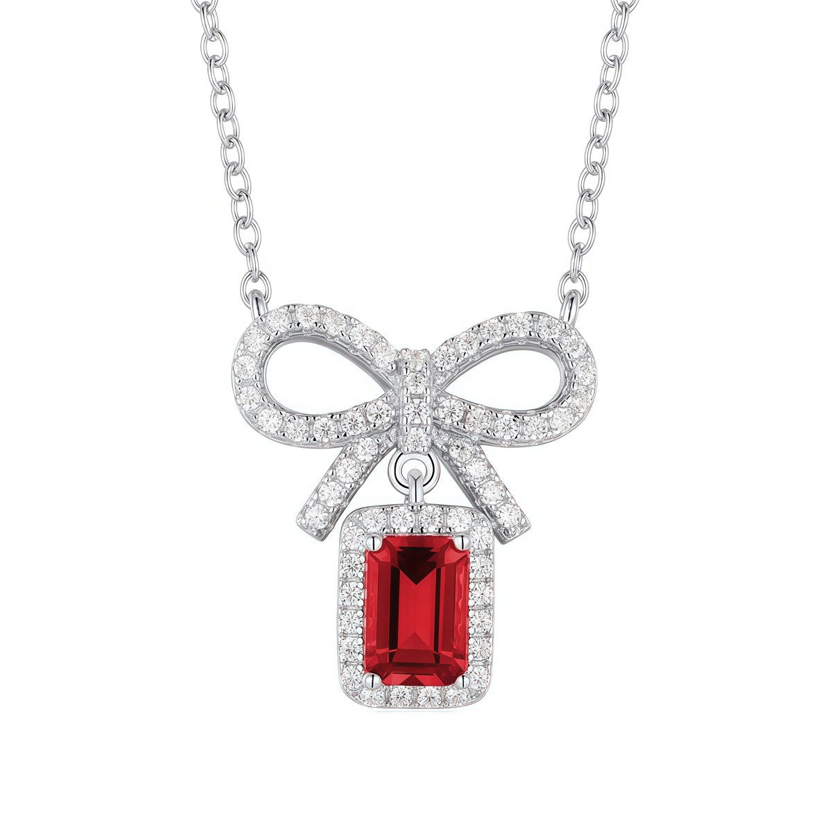 Premium Modern Bow: Radiant Lab-Grown Emerald Ribbon Necklace | S925 Silver