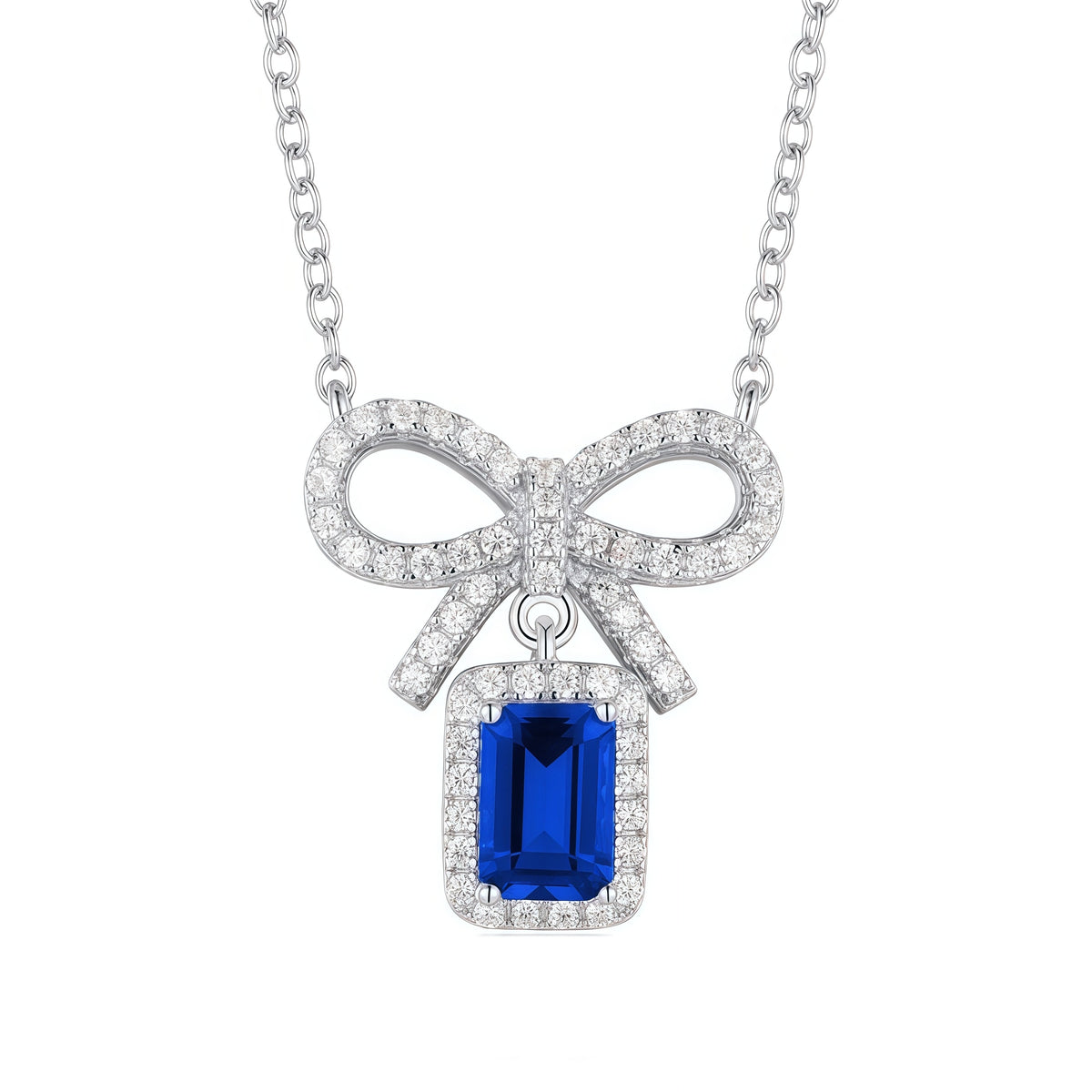 Premium Modern Bow: Radiant Lab-Grown Emerald Ribbon Necklace | S925 Silver