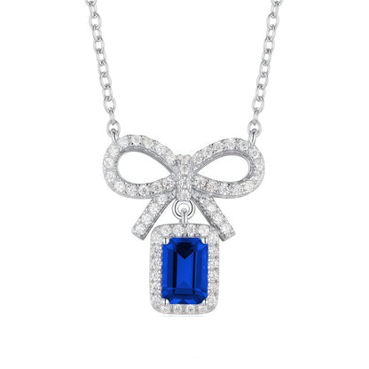 Premium Modern Bow: Radiant Lab-Grown Emerald Ribbon Necklace | S925 Silver