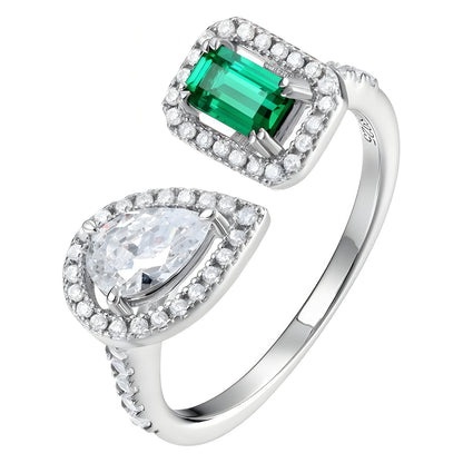 Premium Modern Geometric: Full-Pavé Lab-Grown Emerald Statement Ring | 925 Silver