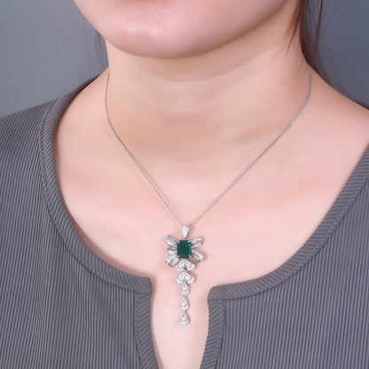 Premium Modern Romance: Tassel Ribbon Lab-Grown Emerald Necklace | 925 Silver