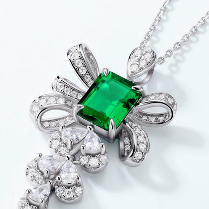 Premium Modern Romance: Tassel Ribbon Lab-Grown Emerald Necklace | 925 Silver