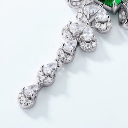 Premium Modern Romance: Tassel Ribbon Lab-Grown Emerald Necklace | 925 Silver