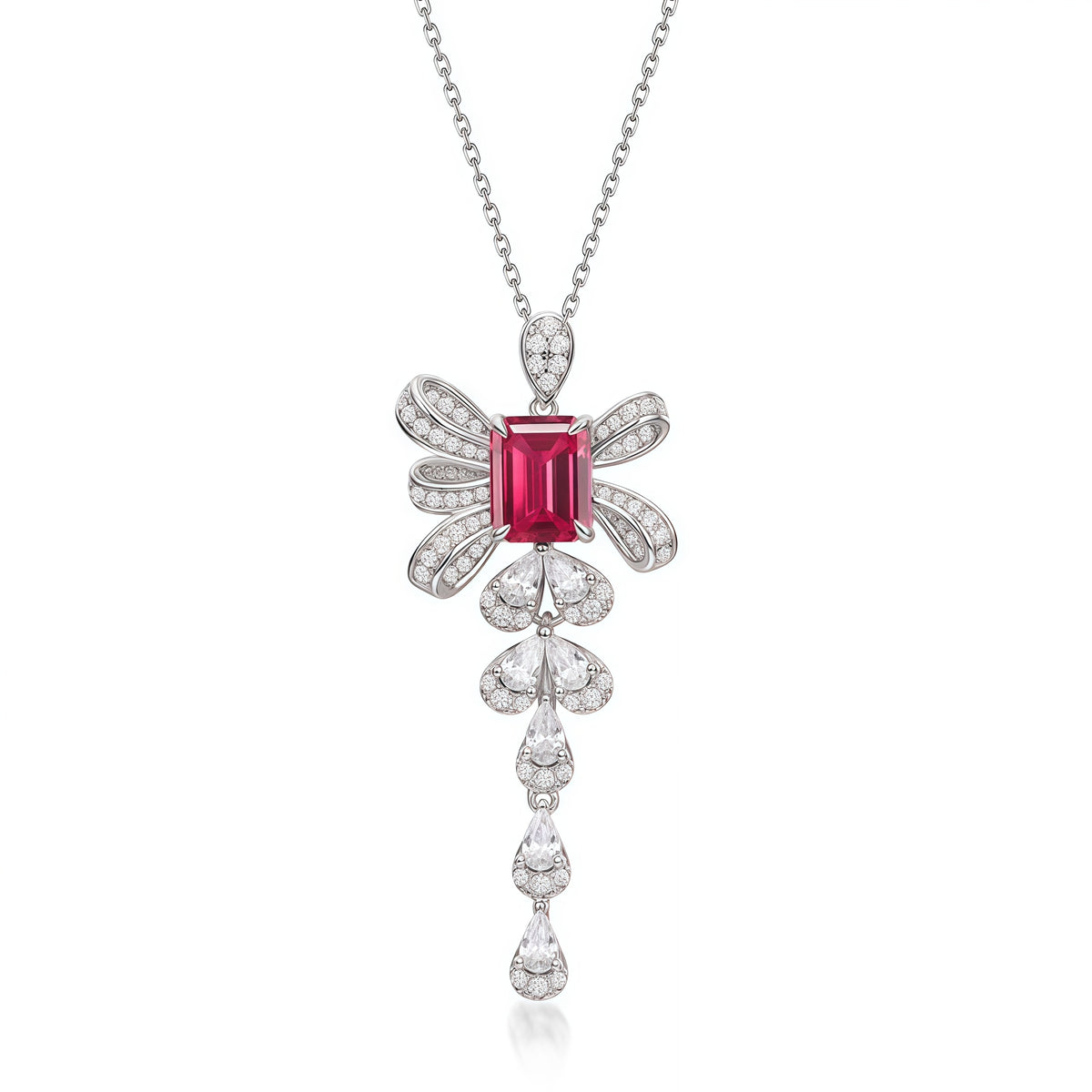 Premium Modern Romance: Tassel Ribbon Lab-Grown Emerald Necklace | 925 Silver