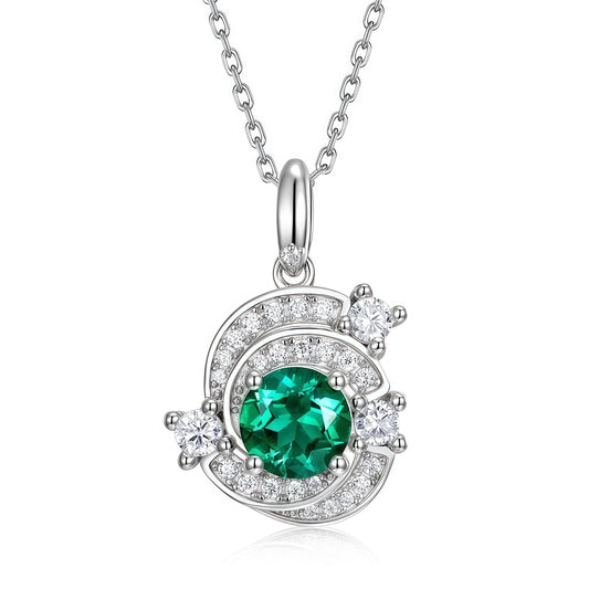 Modern Solitaire: Lab-Grown Emerald Pendant Necklace | 925 Silver | Dapaza