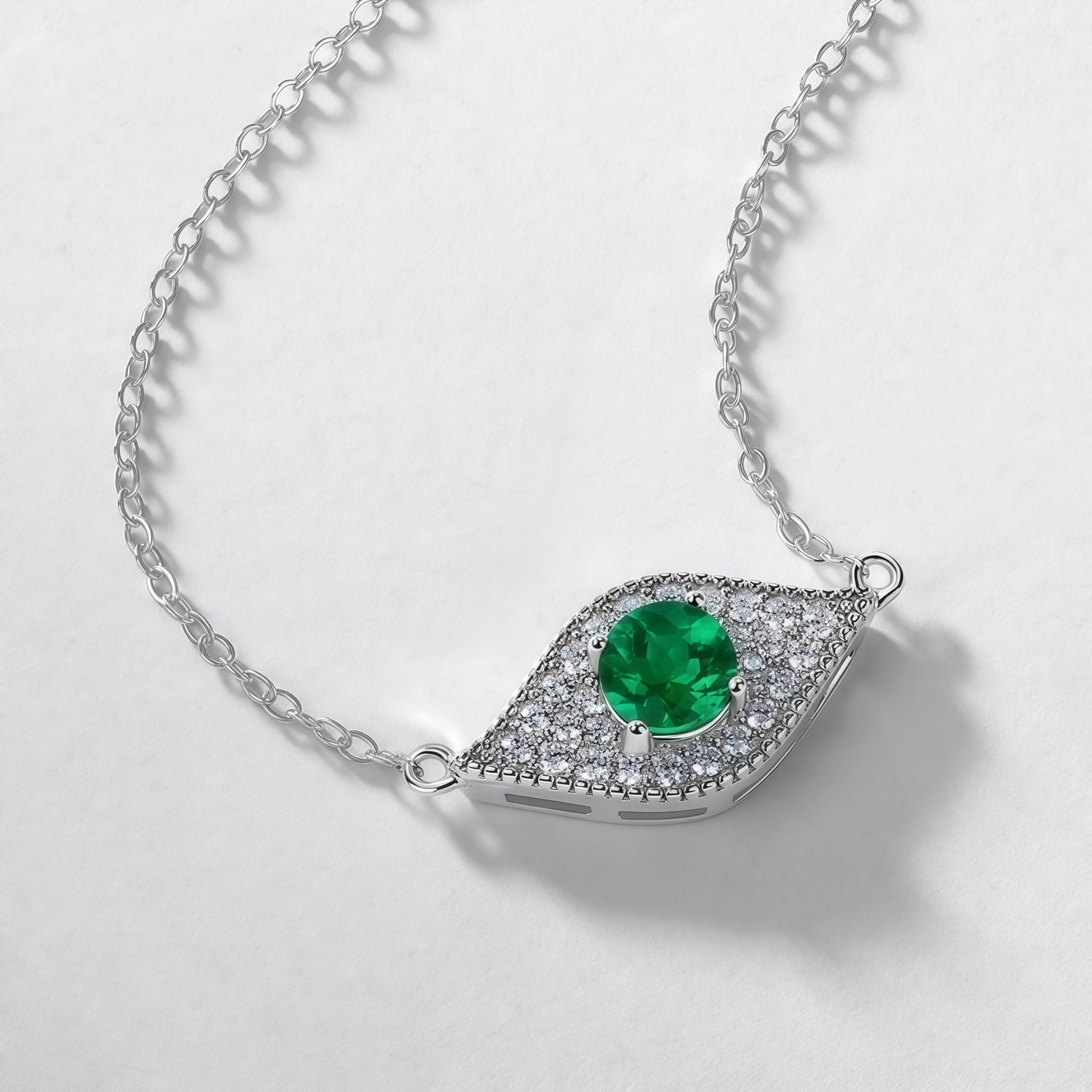 Premium Mystic Guardian: Evil Eye Lab-Grown Emerald Pendant Necklace | 925 Silver