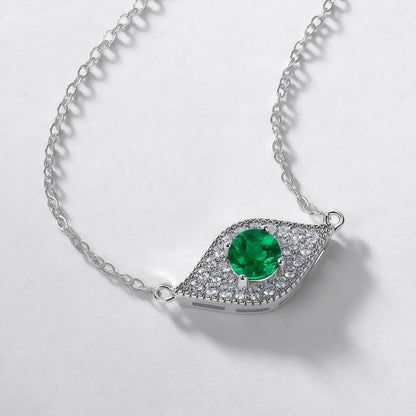 Premium Mystic Guardian: Evil Eye Lab-Grown Emerald Pendant Necklace | 925 Silver