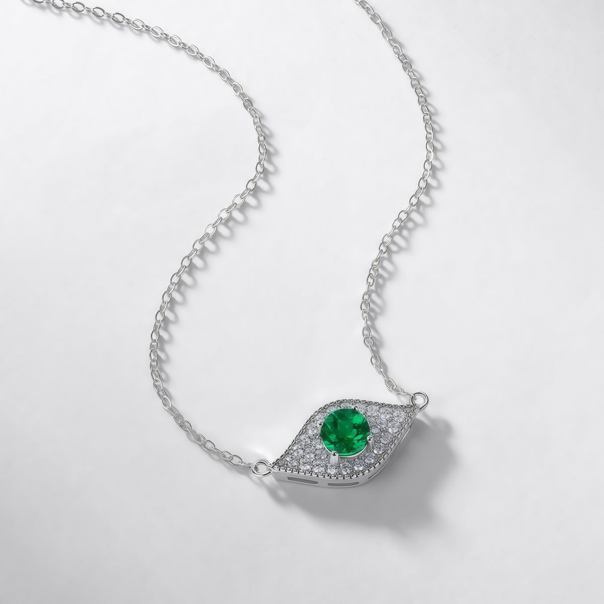 Premium Mystic Guardian: Evil Eye Lab-Grown Emerald Pendant Necklace | 925 Silver
