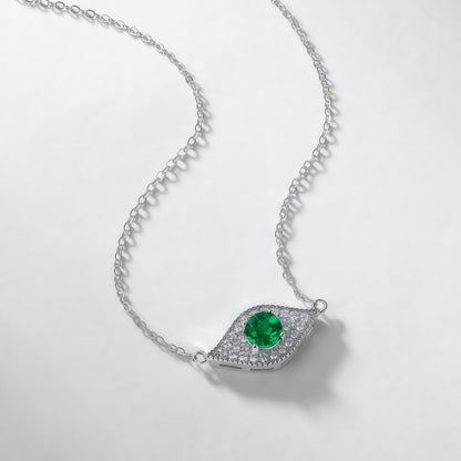 Premium Mystic Guardian: Evil Eye Lab-Grown Emerald Pendant Necklace | 925 Silver