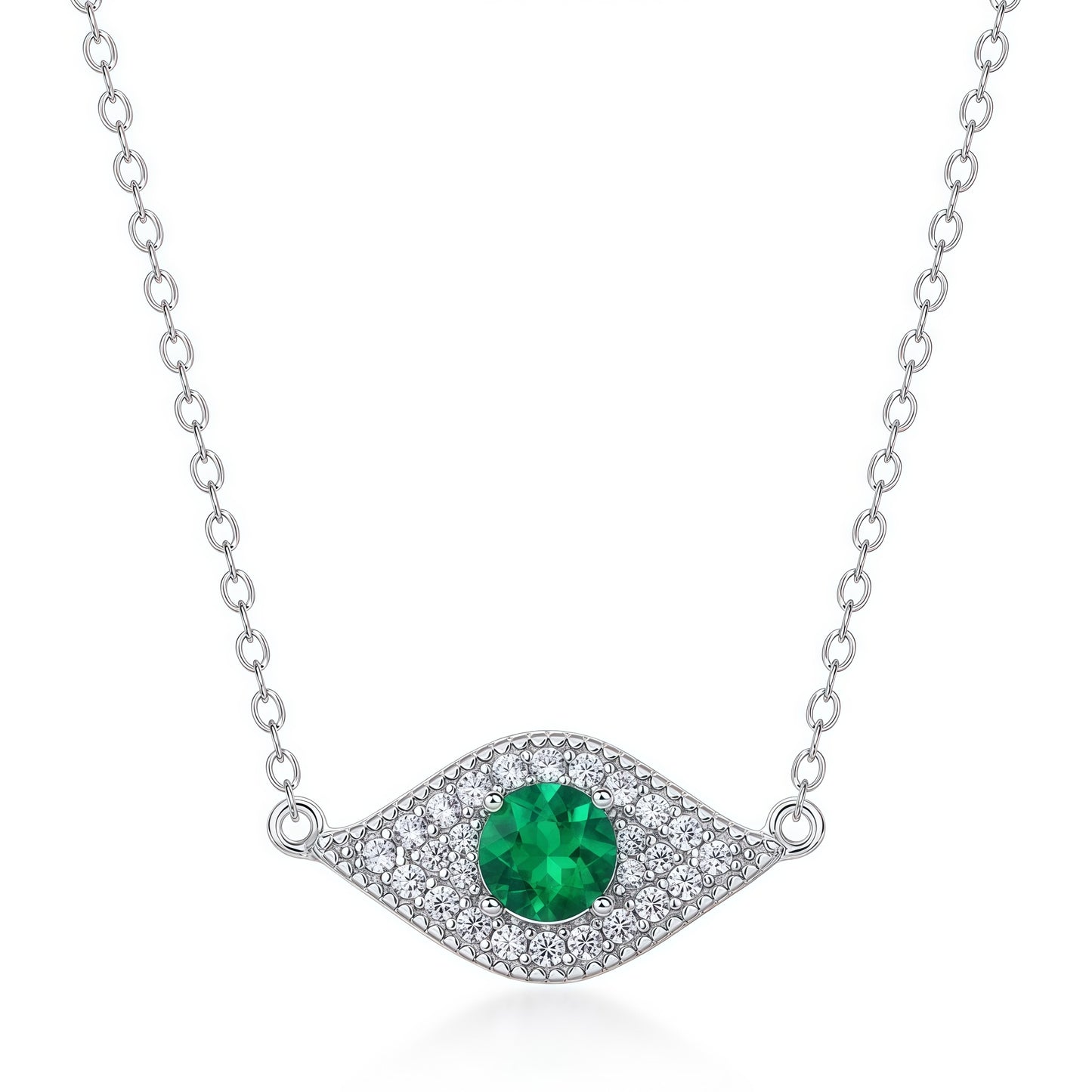 Premium Mystic Guardian: Evil Eye Lab-Grown Emerald Pendant Necklace | 925 Silver
