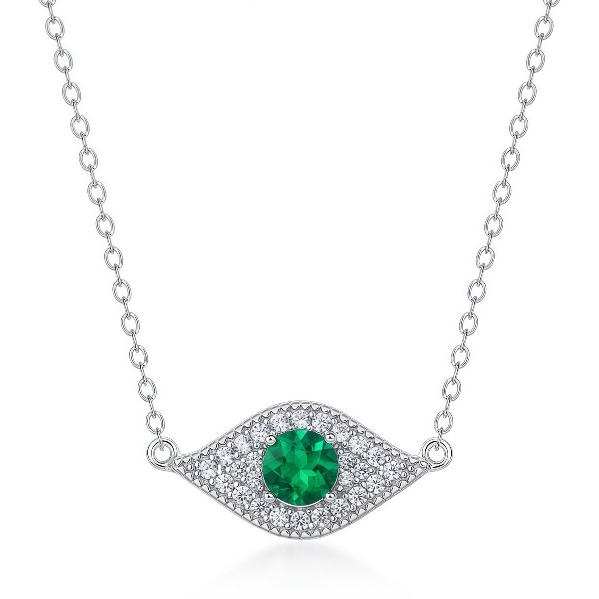 Premium Mystic Guardian: Evil Eye Lab-Grown Emerald Pendant Necklace | 925 Silver