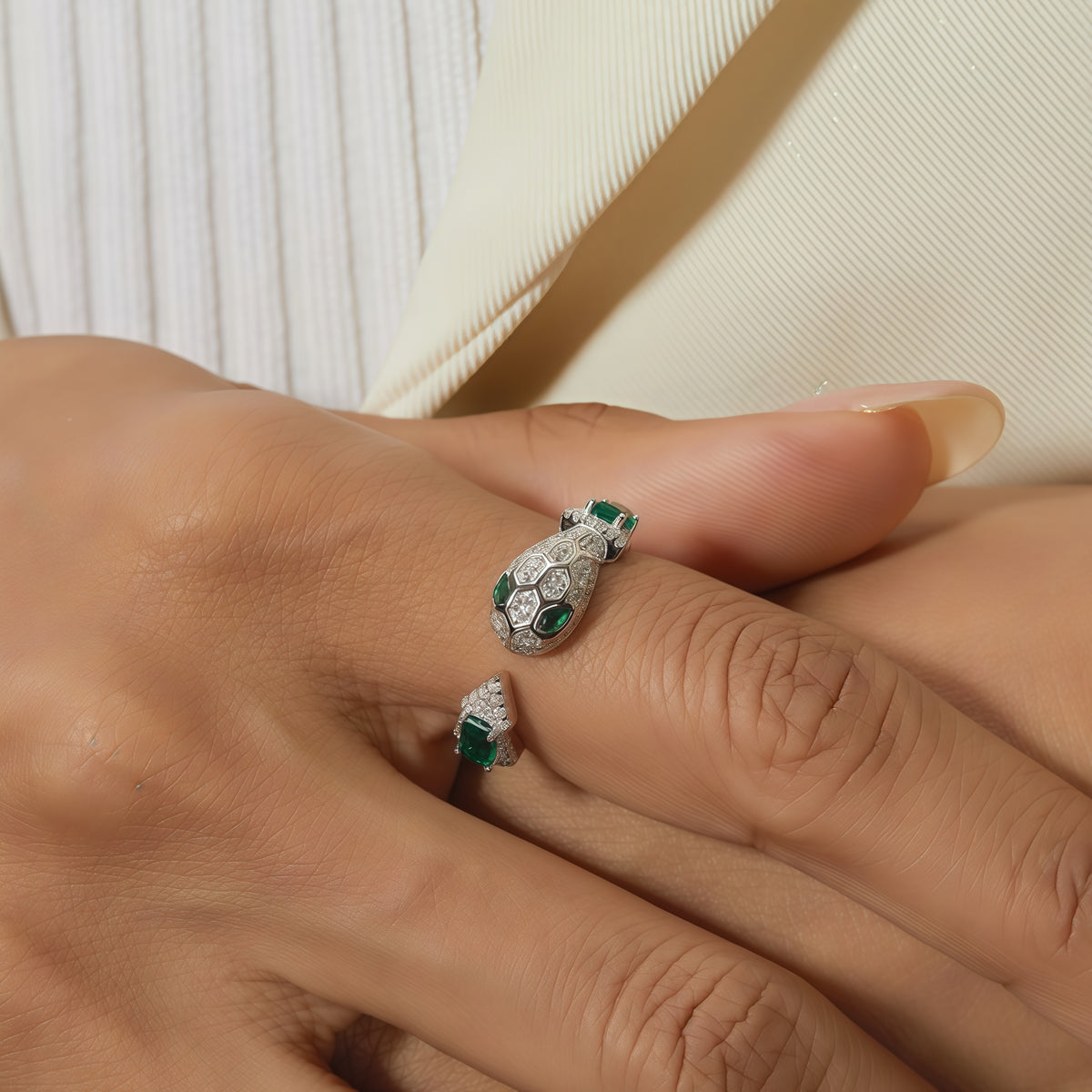Premium Mystic Serpent: Lab-Grown Emerald Snake Jewelry Set | 925 Silver