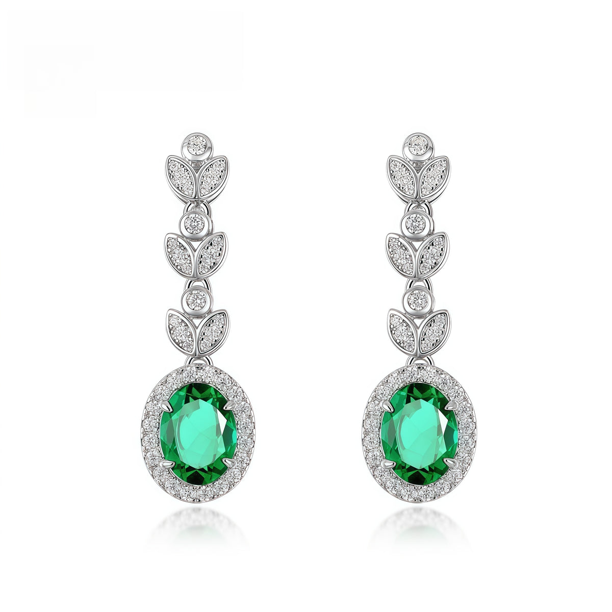 Nature-Inspired Oval 2.15CT Lab-Grown Emerald Leaf Drop Earrings - 925 Silver - Dapaza Jewelry