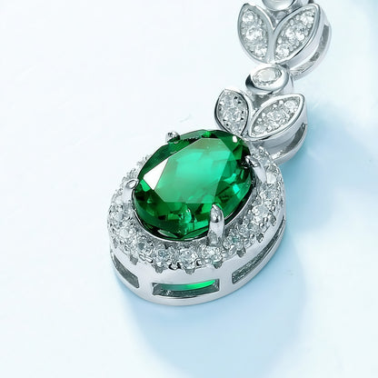 Nature-Inspired Oval 2.15CT Lab-Grown Emerald Leaf Drop Earrings - 925 Silver - Dapaza Jewelry