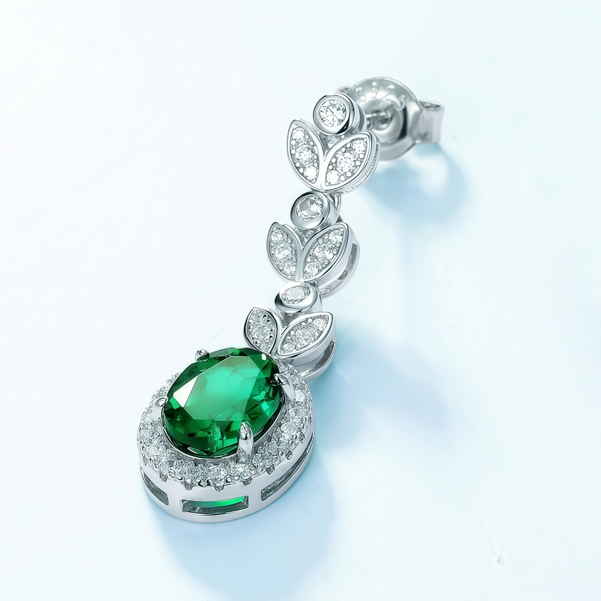 Nature-Inspired Oval 2.15CT Lab-Grown Emerald Leaf Drop Earrings - 925 Silver - Dapaza Jewelry