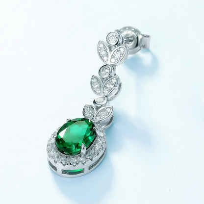 Nature-Inspired Oval 2.15CT Lab-Grown Emerald Leaf Drop Earrings - 925 Silver - Dapaza Jewelry