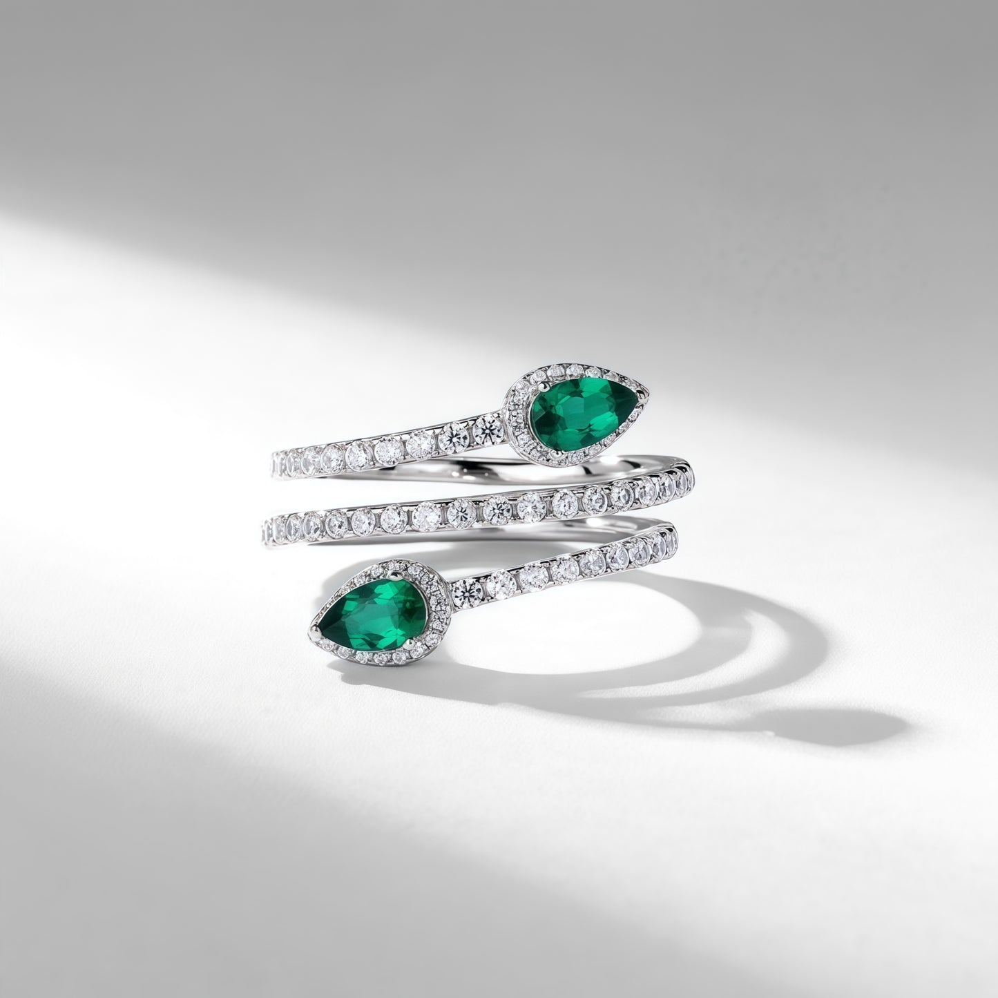 Premium Nouveau Chic: Gold-Plated Lab-Grown Emerald Adjustable Ring | 925 Silver