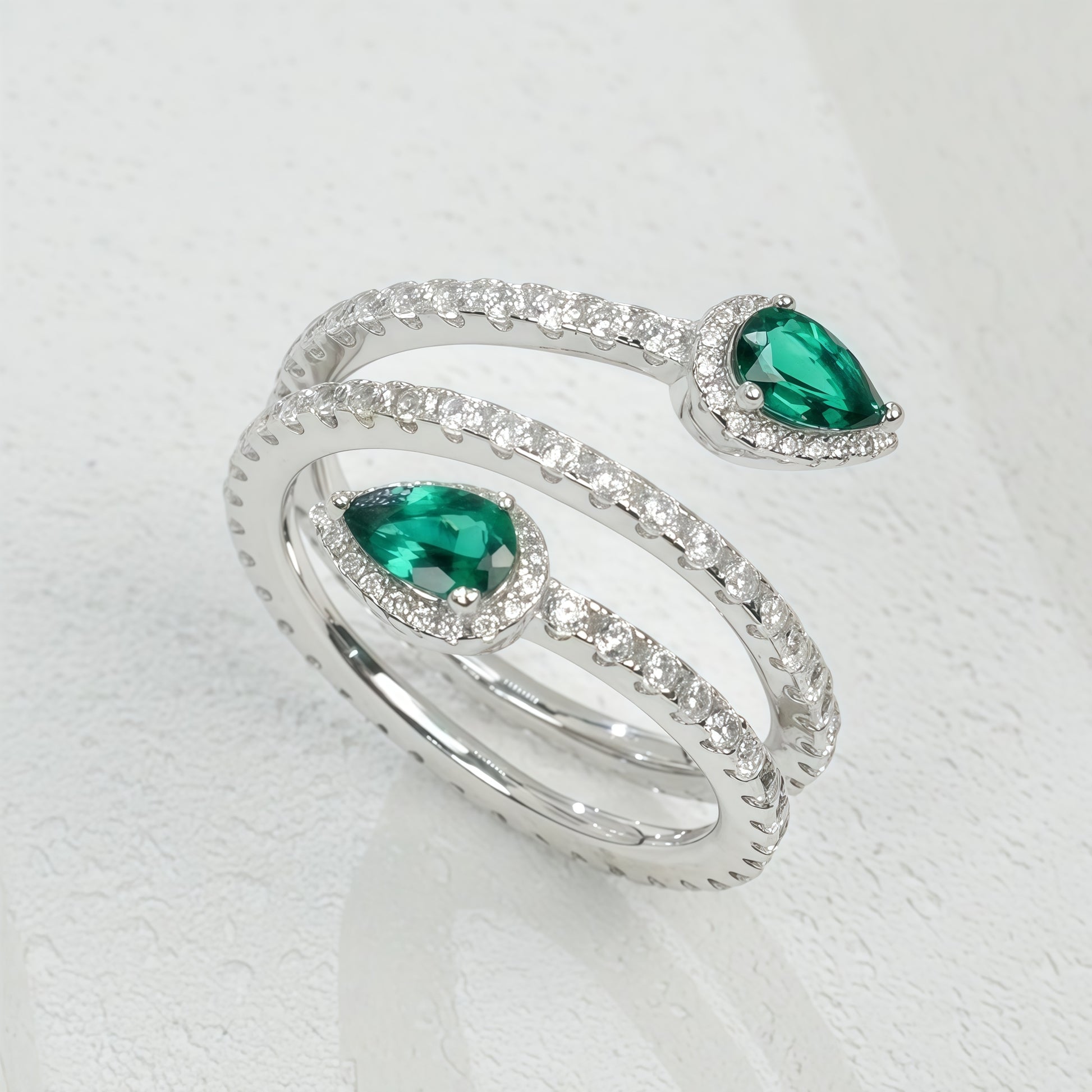 Premium Nouveau Chic: Gold-Plated Lab-Grown Emerald Adjustable Ring | 925 Silver