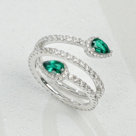 Nouveau Chic: Gold-Plated Lab-Grown Emerald Adjustable Ring | 925 Silver | Dapaza