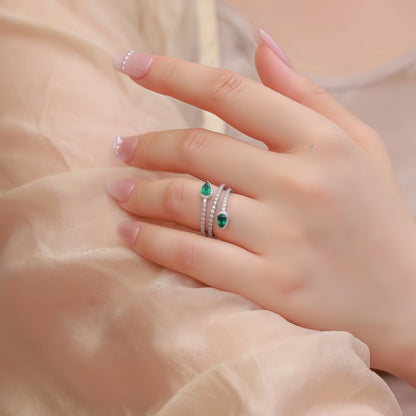 Premium Nouveau Chic: Gold-Plated Lab-Grown Emerald Adjustable Ring | 925 Silver