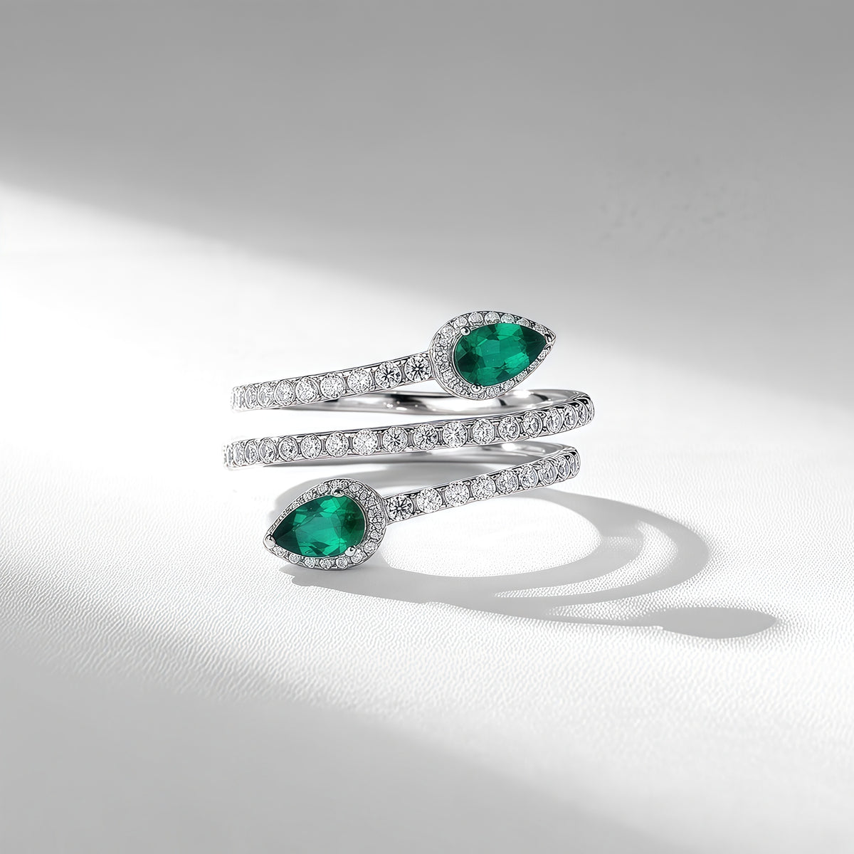 Premium Nouveau Chic: Gold-Plated Lab-Grown Emerald Adjustable Ring | 925 Silver