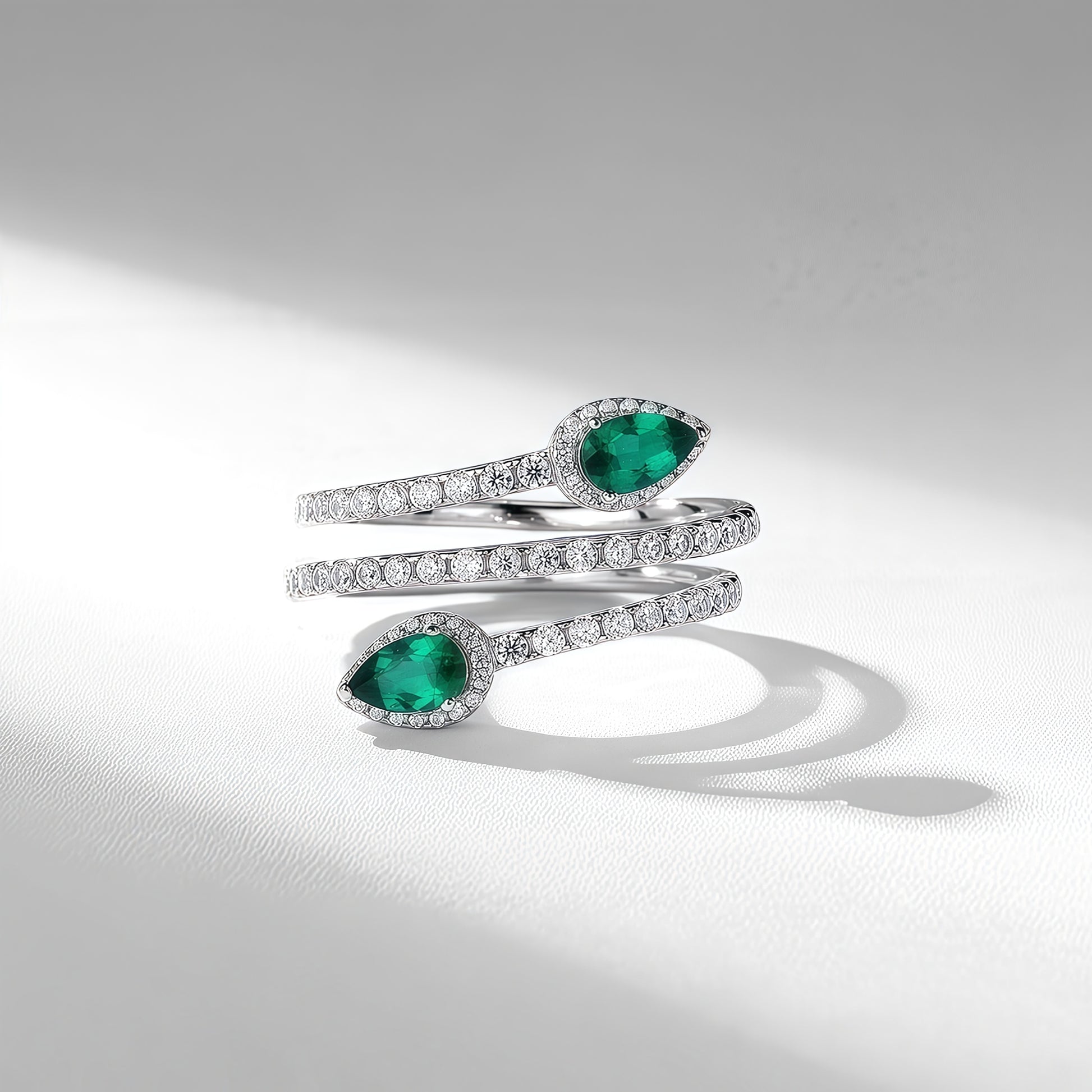 Premium Nouveau Chic: Gold-Plated Lab-Grown Emerald Adjustable Ring | 925 Silver