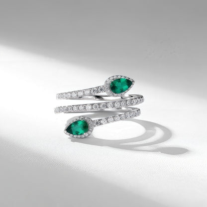 Premium Nouveau Chic: Gold-Plated Lab-Grown Emerald Adjustable Ring | 925 Silver