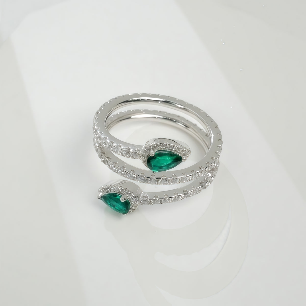 Premium Nouveau Chic: Gold-Plated Lab-Grown Emerald Adjustable Ring | 925 Silver